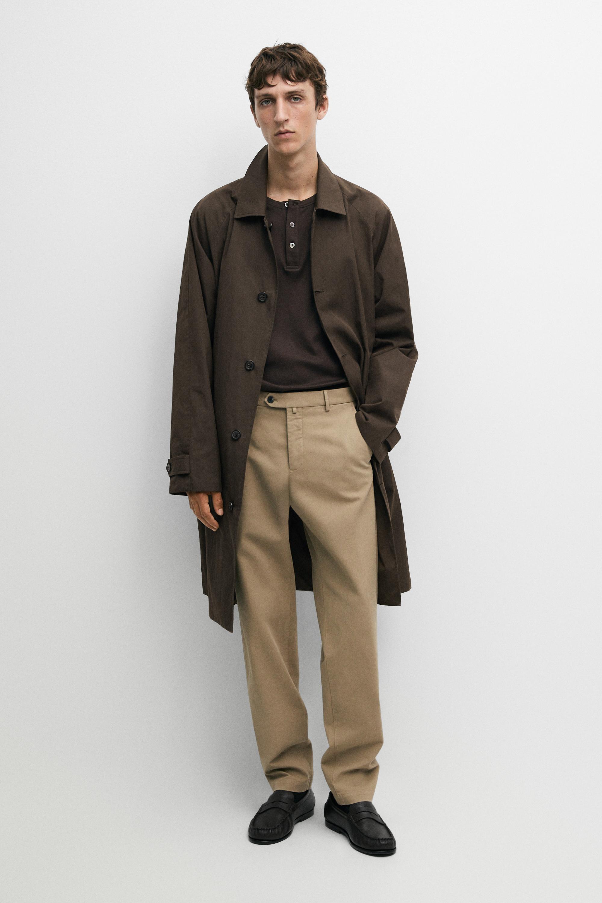 100% Cotton Slim Fit Trousers - Beige - 34 - Massimo Dutti