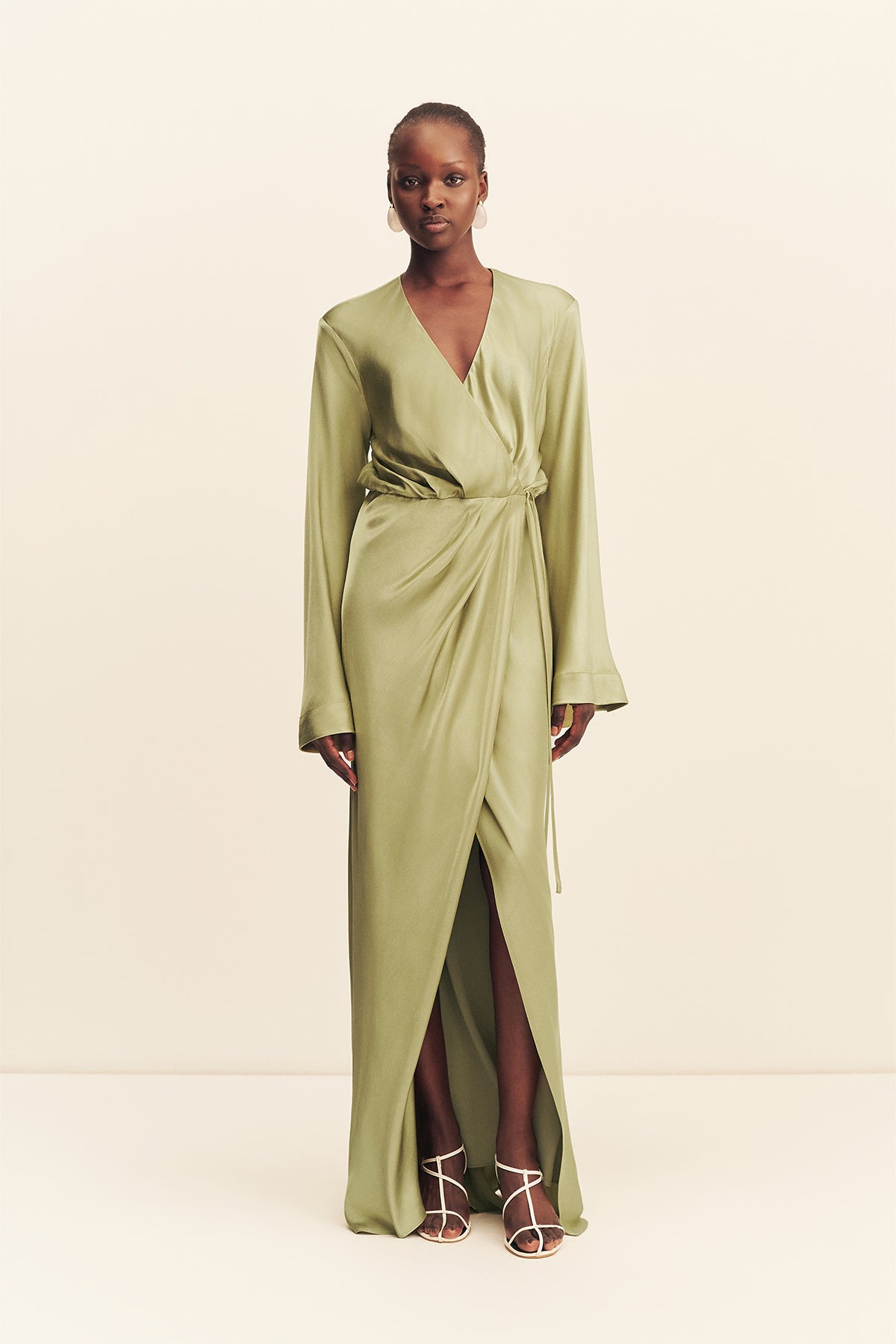 LA LUNE LONG SLEEVE WRAP MAXI DRESS - FERN_F