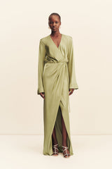 LA LUNE LONG SLEEVE WRAP MAXI DRESS - FERN_F