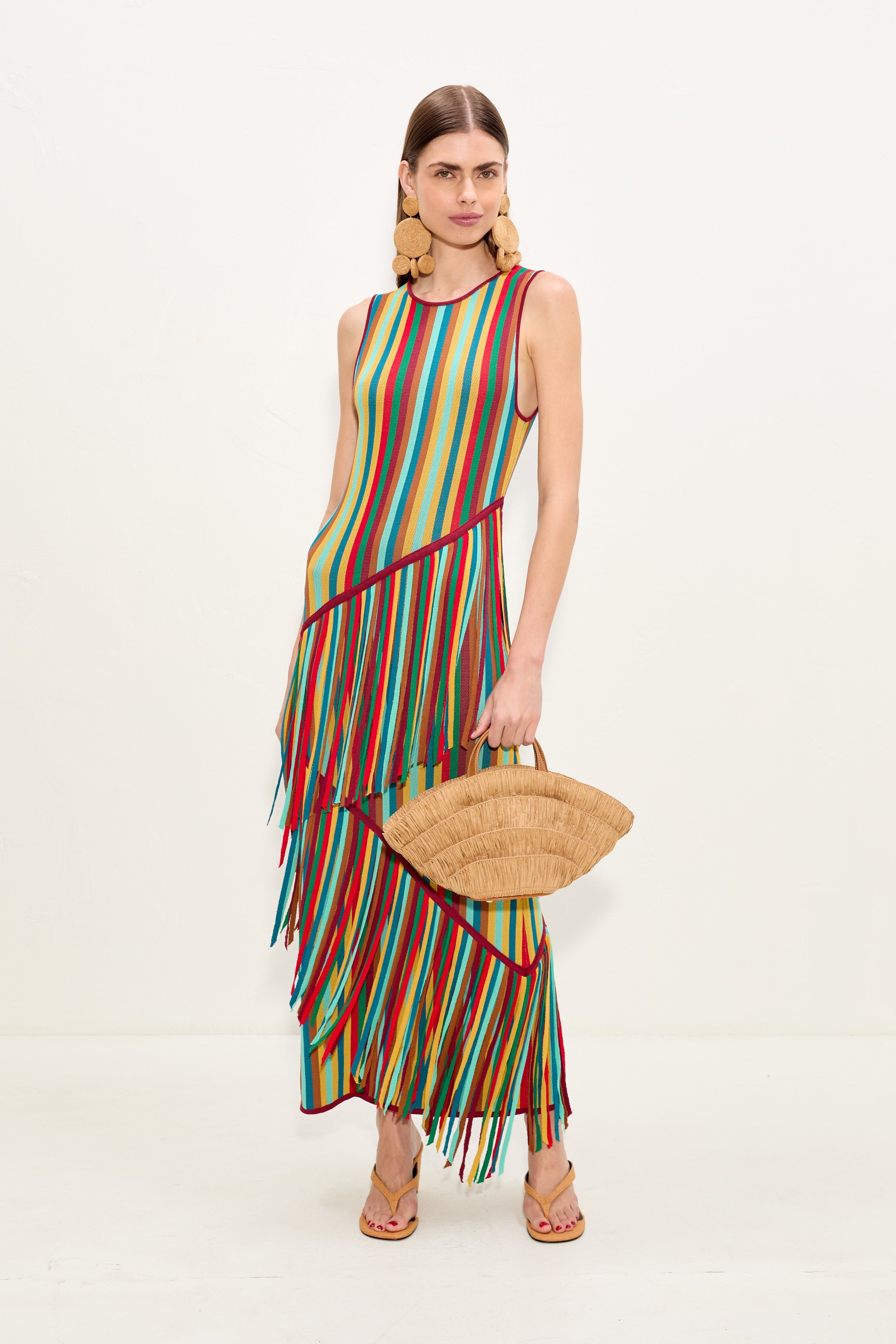 Spiral Knit Dress In Vibrant Multi Stripe