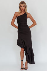 Bold Love One-Shoulder Asymmetric Hem Dress Black