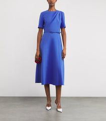 Carolina Herrera Blue Draped Belted Midi Dress
