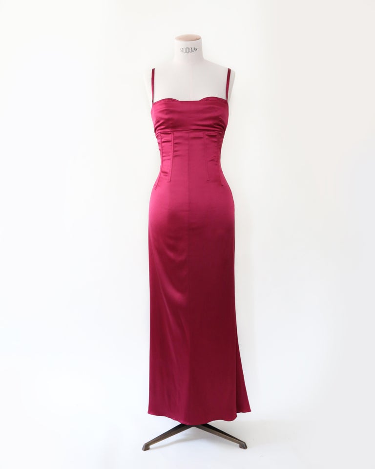 Dolce & Gabbana burgundy satin ribbon lace up bustier corset midi maxi dress