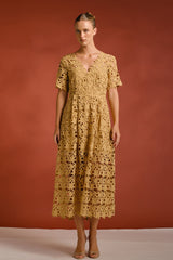 All Over Lace Short Sleeves Midi Dress