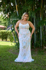 This plus size prom dress by Primavera Couture features a beaded design and corset scoop neck, making it a perfect choice for any formal occasion. The curvy silhouette will flatter your body and make you feel confident all night long.
Sizes: 14W-24W
Colors: Apple Green, Black, Grape, Ivory