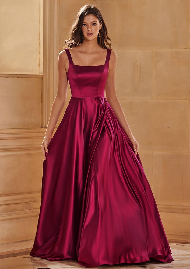 Stacees Vintage A-line Prom Dress Square Neckline Simple Slit