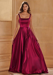 Stacees Vintage A-line Prom Dress Square Neckline Simple Slit