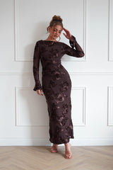 Oh Hello Clothing Women > Clothing > Dresses Amelita Long Sleeve Textured Maxi Dress | Brown