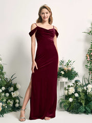 Carlyna Salome Mermaid Burgundy Velvet Bridesmaid Dress Maxi Sleeveless Sweetheart Dress Front View #color_burgundy