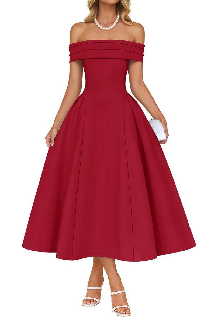 A-Line Midi Satin Formal Wedding Guest Dresses B0DS8NJRR3 - Red - COCOMELODY