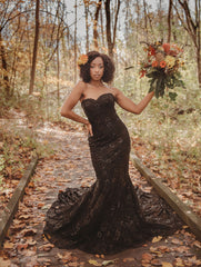 Kayla 3 in 1 Black Wedding Dress, Black Dress With Cape, Gothic Wedding Dress,Mermaid Black Dress,A-Line Wedding Dress,Black Lace Wedding Dress