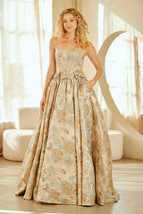 Brocade Strapless A-line Gown by Amelia Couture 8068