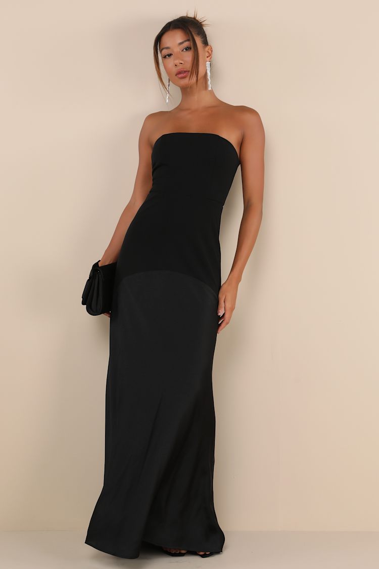Black Strapless A-Line Maxi Dress | Womens | XXL (Available in M, L, XL) | 100% Polyester | Lulus