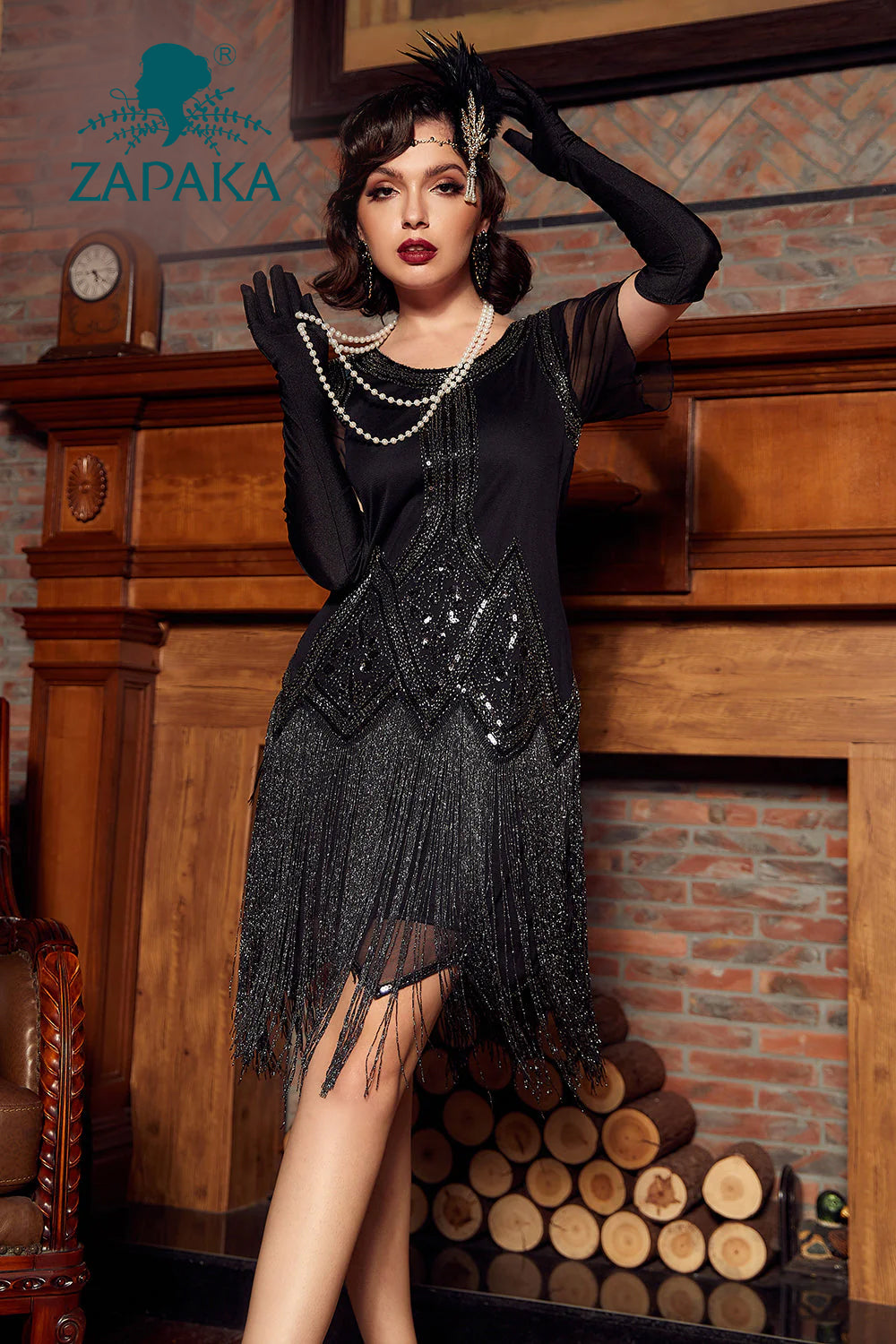 ZAPAKA Luxurious Sequined Beaded Fringe 1920s Dress