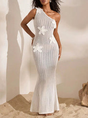 white one shoulder crochet dress One-Shoulder Maxi – The Pink Room Italian Collar Blue Striped Style it with strappy Neckline_Jewel Neck Product Sizes:Medium –