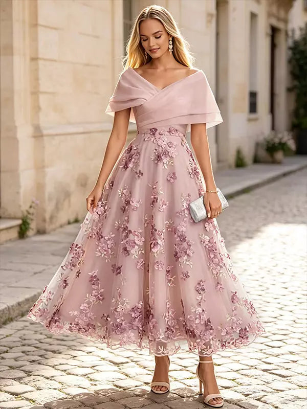 Cocktail Dress Pretty A-Line Ankle-Length V-Neck Lace Wedding Guest Dress