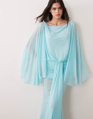 I.AM.GIA Elaria extreme cape sleeve low back drape detail maxi dress in turquoise