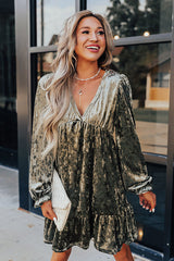 Social And Chic Velvet Babydoll Dress In Army Green