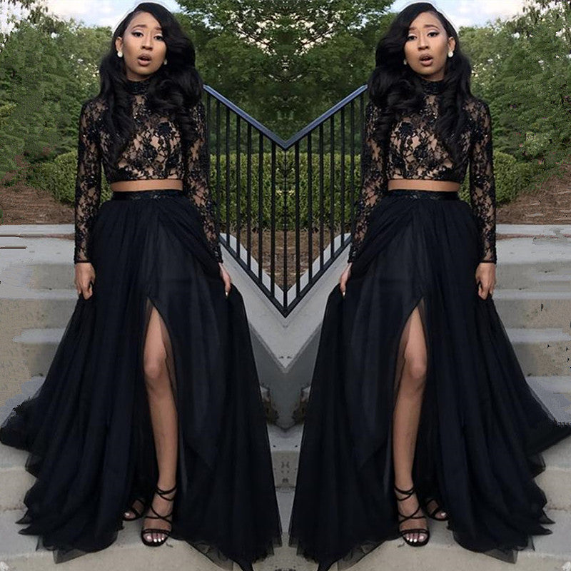 Two Piece Long Sleeve Formal Gowns