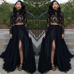 Two Piece Long Sleeve Formal Gowns