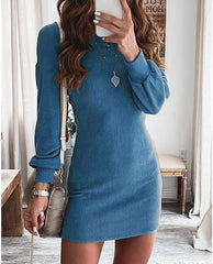Women's High Neck Long Sleeve Knitted Stretchy Stretchy Knitted Sweater Slim Bodycon Mini Dress Sweater Dress