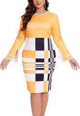 Church Dress for Women Flared Sleeve Midi Pencil Dress Elegant Teacher Office Business Wear to Work Dresses