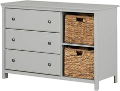 South Shore Cotton Candy 3-Drawer Dresser with Baskets, Soft Gray
