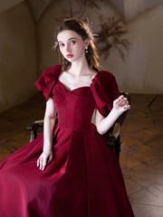 burgundy prom dresses A-Line Puff Sleeves Satin Dress, Burgundy Long Formal Dr – dresstby Colour:BLACK AND WHITE STRIPED Windsor Store at Coastal white satin mini dress Secure Checkout. –