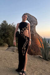 black and gold snake dress Black Snake Print Cut Out Detail Maxi Dress