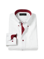 Product Image of Comfort Stretch Non-iron Solid Dress Shirt With Contrast Trim-White/Burgundy