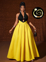 Make a statement in this stunning plus-size maxi party dress that's all about confidence and glamour. The daring backless design shows off your best angles while metallic accents catch the light with every move. Perfect for celebrations, date nights, or whenever you want to feel absolutely fabulous. Slip into elegance and let your personality shine through—because you deserve to turn heads and feel incredible.