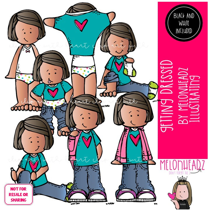 Getting Dressed clip art, sequence, girl Mini