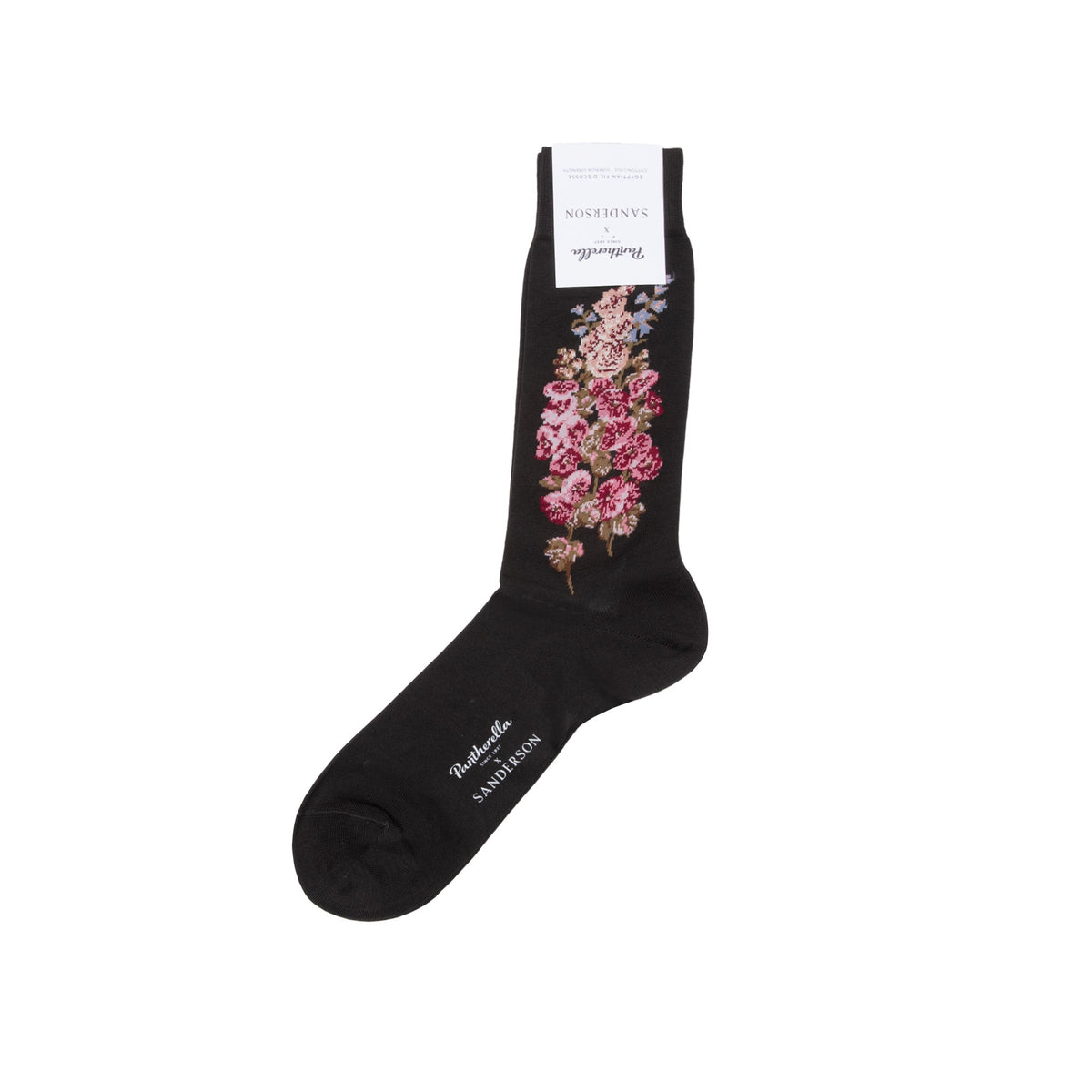 Pantherella x Sanderson Hollyhocks Egyptian Cotton Lisle Socks in Black