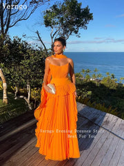 Verngo Orange Chiffon Evening Dress Pleated Scarf Long Party Gowns Women Elegant Guest Wedding Party Dress vestido Customized