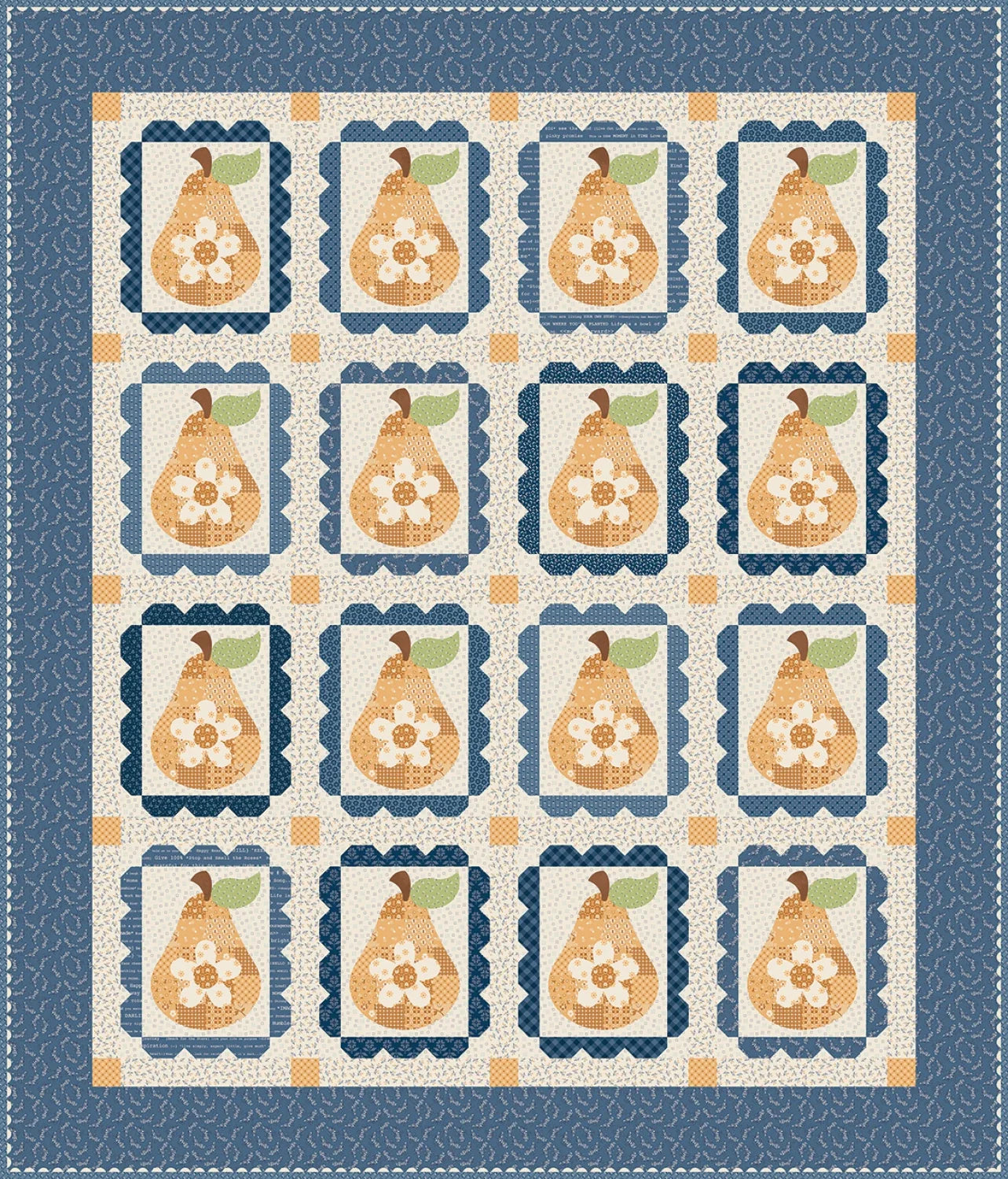 Denim & Daisy by Lori Holt : Sweet Golden Pears Digitally Printed Quilt Top