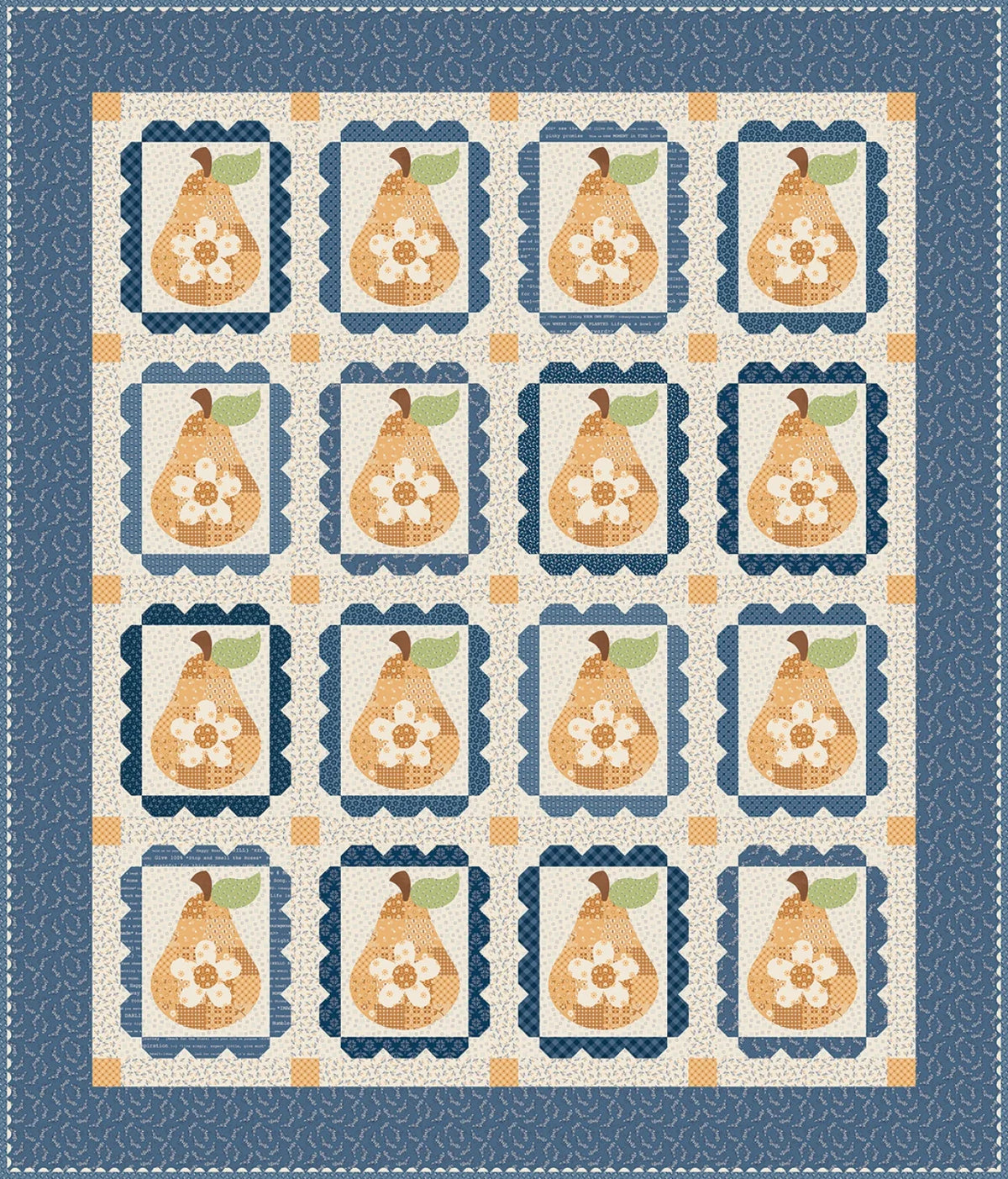 Denim & Daisy by Lori Holt : Sweet Golden Pears Digitally Printed Quilt Top