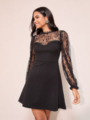 Buy Friends Like These Black Petite Scuba Lace Mix Long Sleeve Mini Dress from Next USA