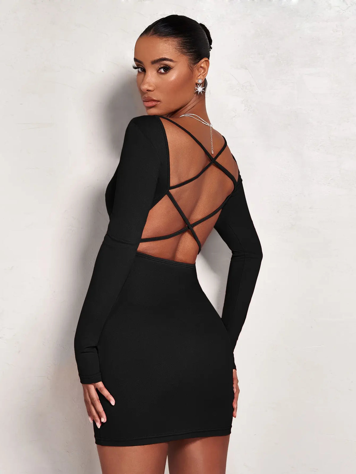 SHEIN BAE Women'S Zebra Pattern Open Back Long Sleeve Bodycon Dress for Spring Clothes,Backless Dress SHEIN