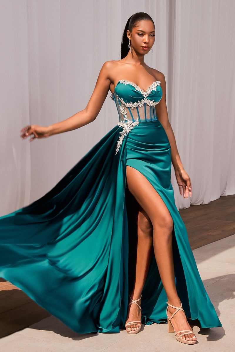 Prom Dresses Corset Beaded Formal Long Fitted Evening Dress Peacock