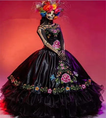 Halloween Charro Black Mexican Quinceanera Dress with Lace-up Back and Embroidery from Dhgate Quinceanera Dresses