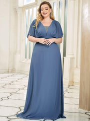 Plus Size Empire Waist Chiffon Formal Maxi Evening Dress #color_Dusty Blue
