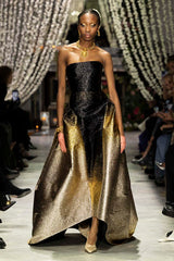 Black/Gold Ombre Lurex Bustier Gown With Train 1