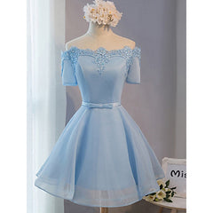 Elegant Ice Blue Homecoming Dresses, Princess Off-the-shoulder Homecoming Dress With A Feminine Bow, on Luulla