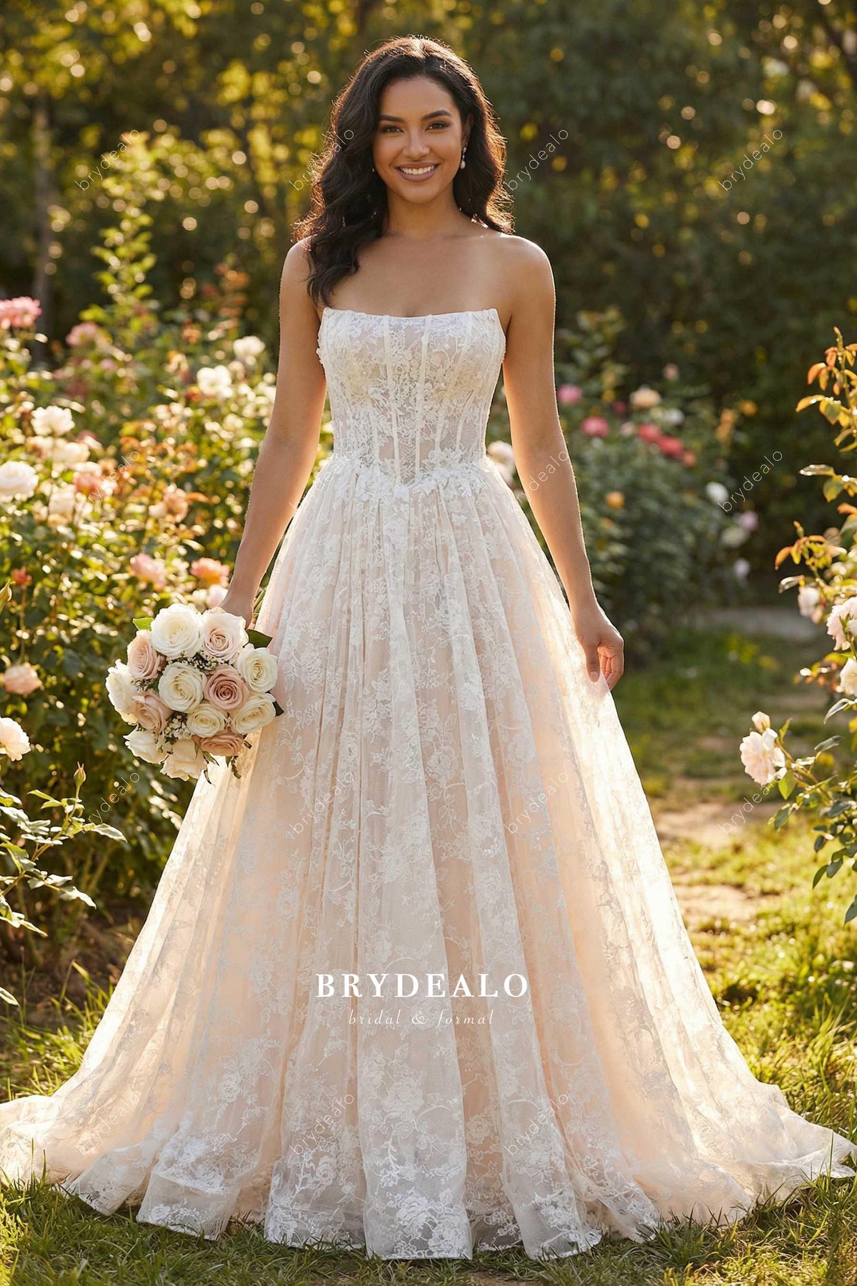 scoop neck Aline lace wedding dress