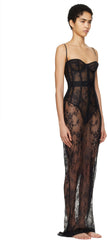 Dress Black Lace Strapless Bustier Skims Ultra Fine Lace Strapless Corset Long Maxi Dress In Black Lyst UK