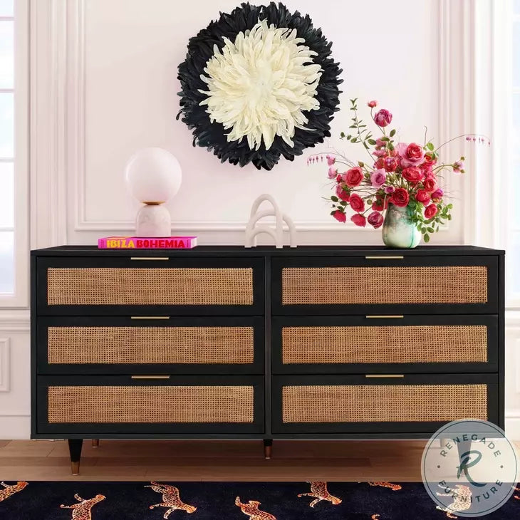 Sierra Noir 6 Drawer Dresser, Black/Brown