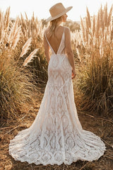 Forest Goddess Goddess Boho 4t Wedding Dress Vintage Lace Rustic Wedding Dresses Cap Sleeve Sheath Boho